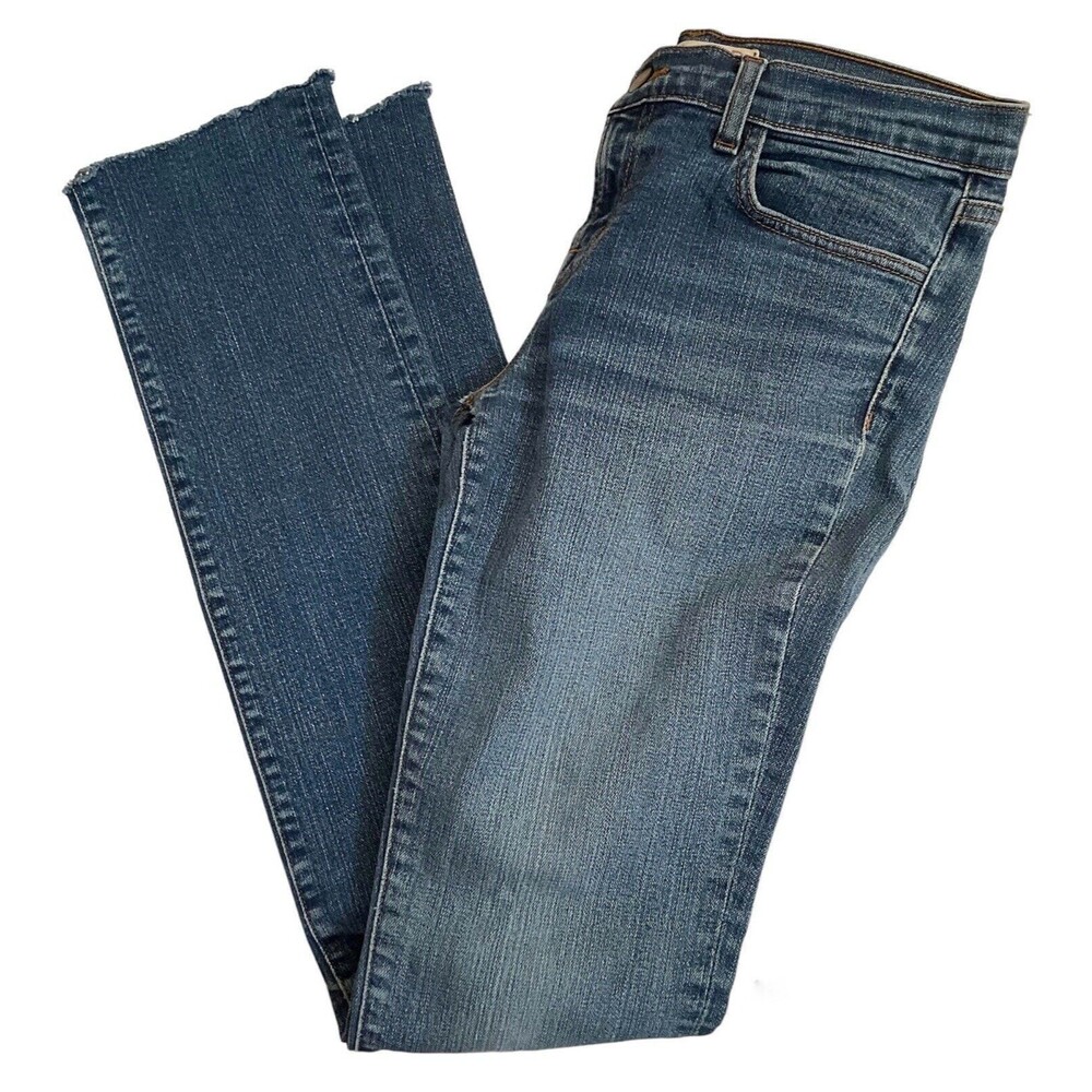 J Brand Womens Aruba Skinny Straight Jeans Blue Medium Wash Denim Raw Hem, Sz 29